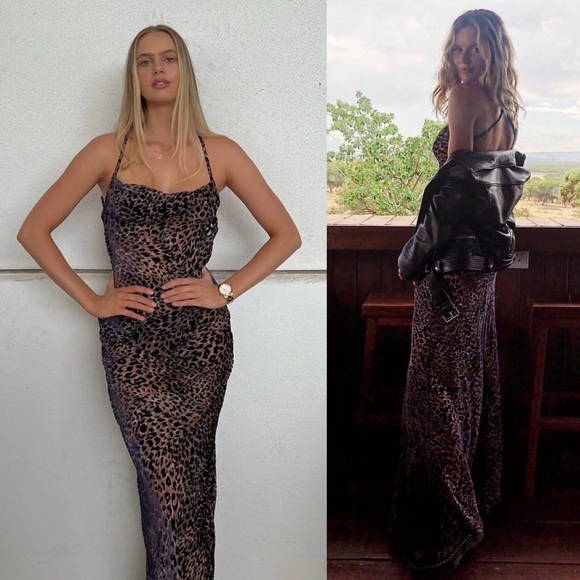 Rat & Boa Jasmine Leopard Print Cowl Neck Semi Sheer Velvet Maxi Dress - Picture 12 of 13